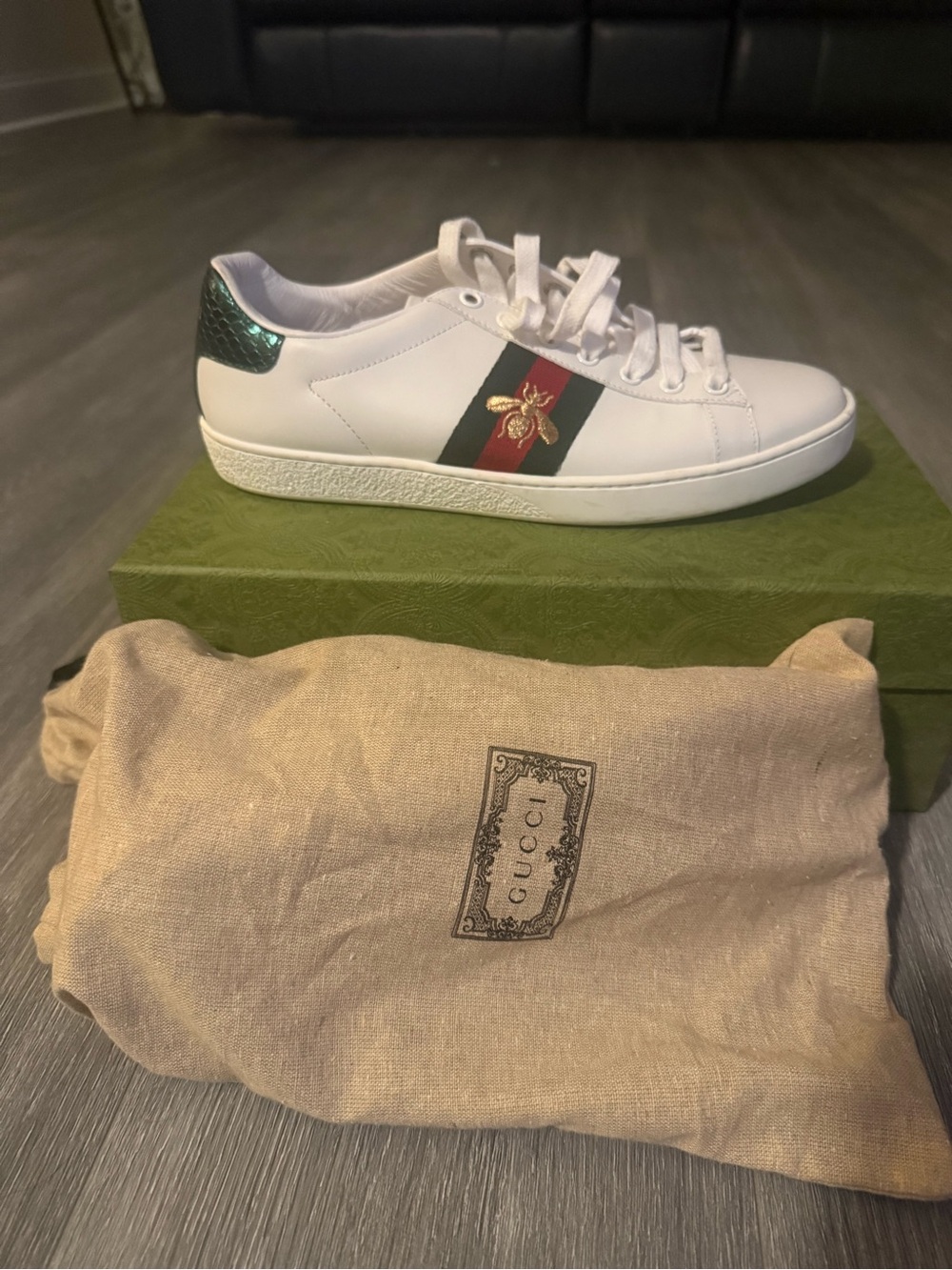 Gucci White Leather Bee Stripe Sneaker